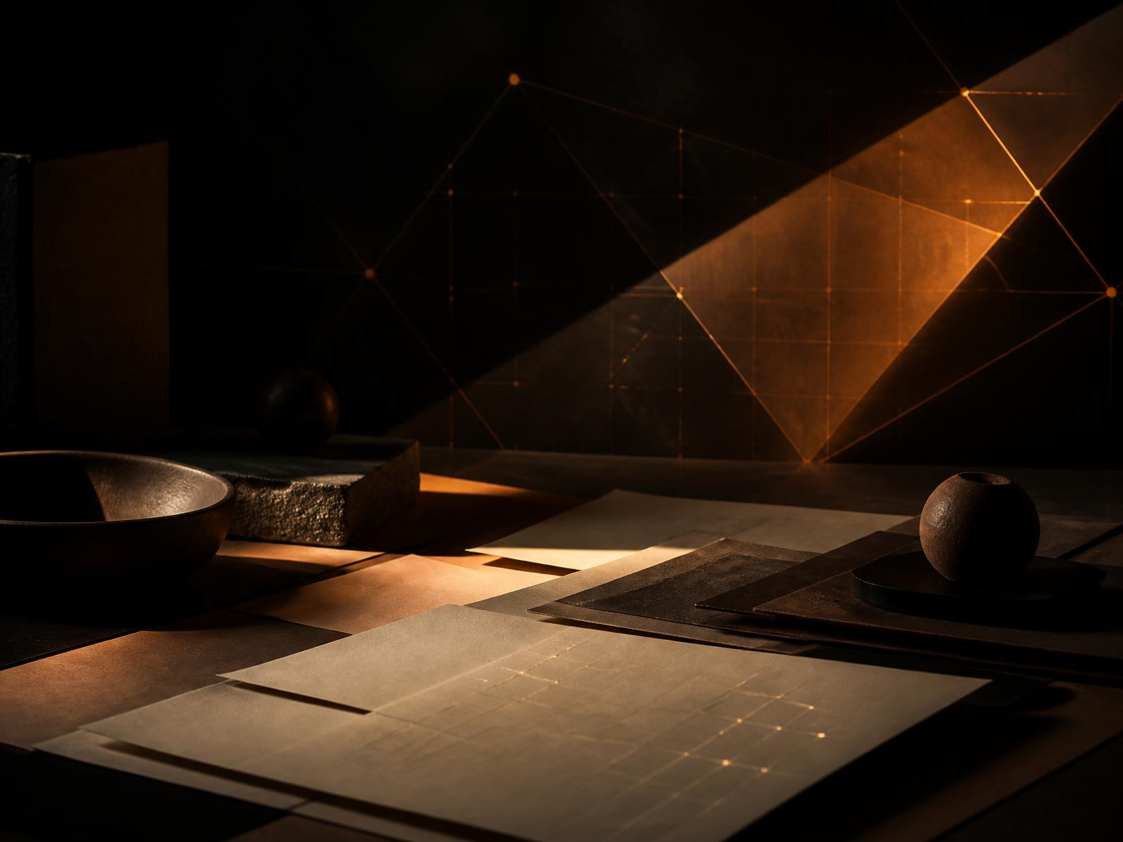 Abstract warm-lit study surface representing focused exam preparation
